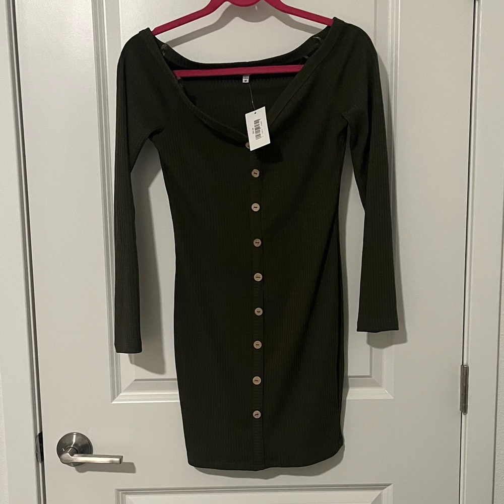 Olive Green Button-Down Dress